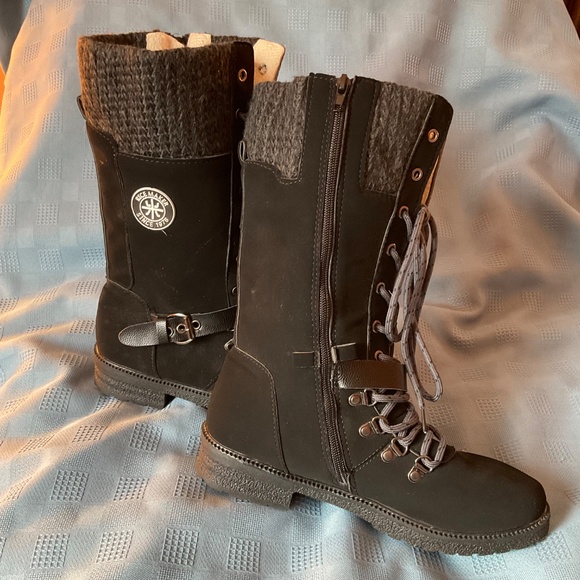 Rice Maker Women’s Zip Lace Boots Black Sz 41 (8) Faux Suede Knit Detail - Picture 4 of 11